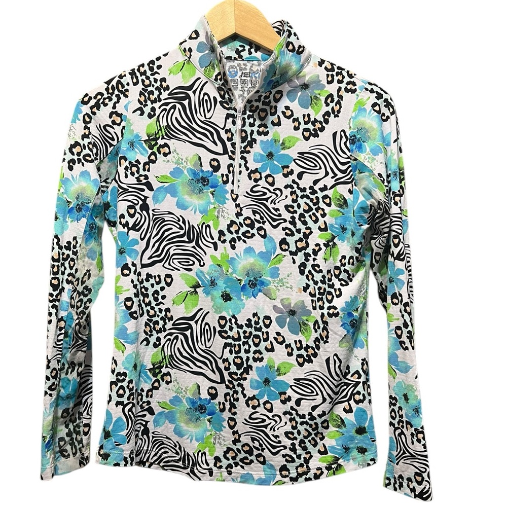 IBKUL Eva Polo Zip Top Peri Long Sleeve Golf Shirt Womens UPF 50 size XS - Picture 3 of 11